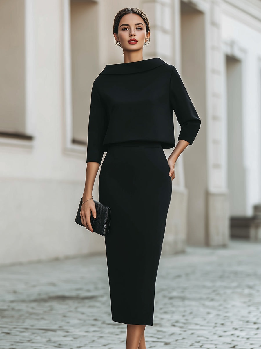 Sloane | Boat Neck Midi Skirt Set
