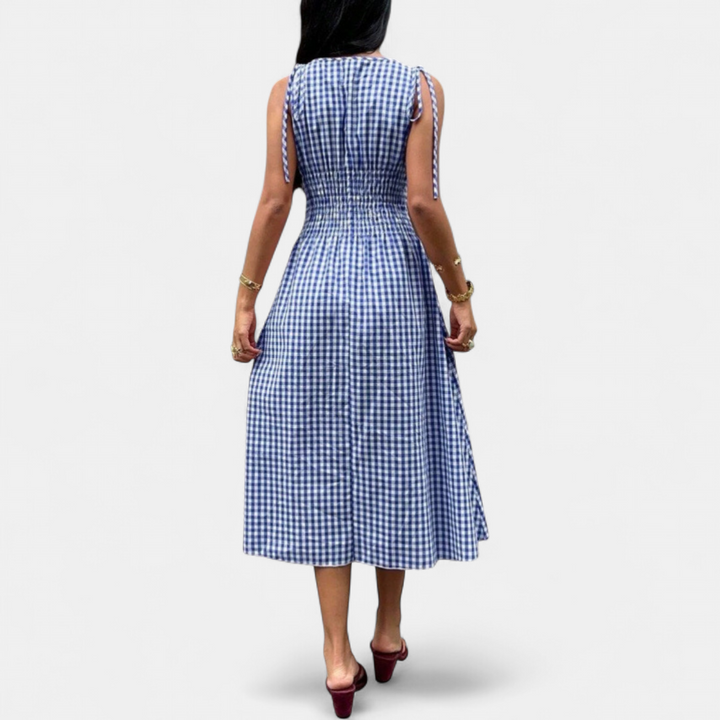 PERNETTE™ – Gingham Smocked Waist Midi Dress