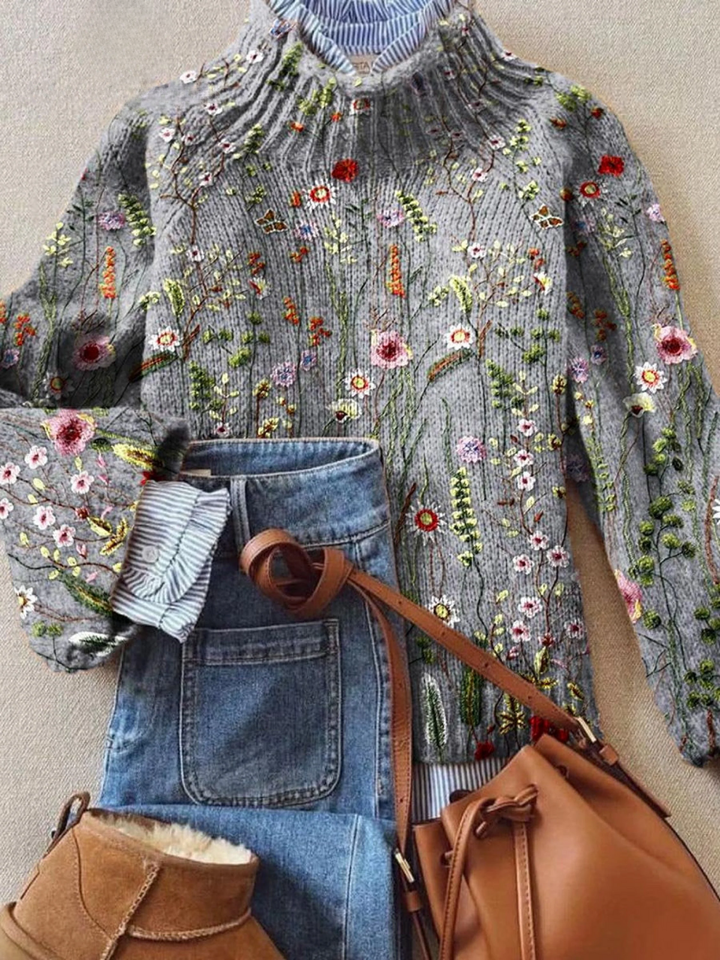 Eloise | Vintage Floral Turtleneck Knit Sweater