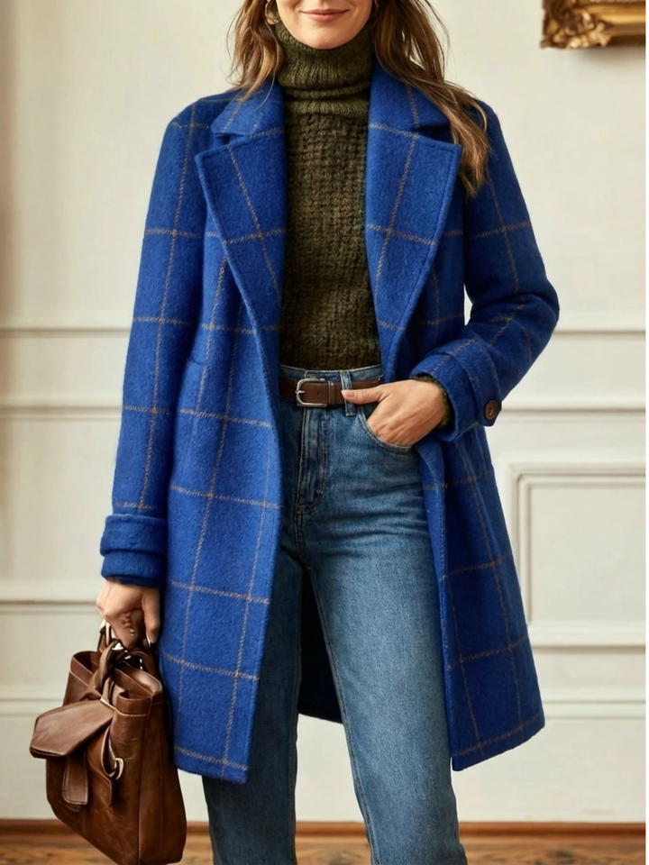 Elowen Timeless Plaid Wool Long Coat