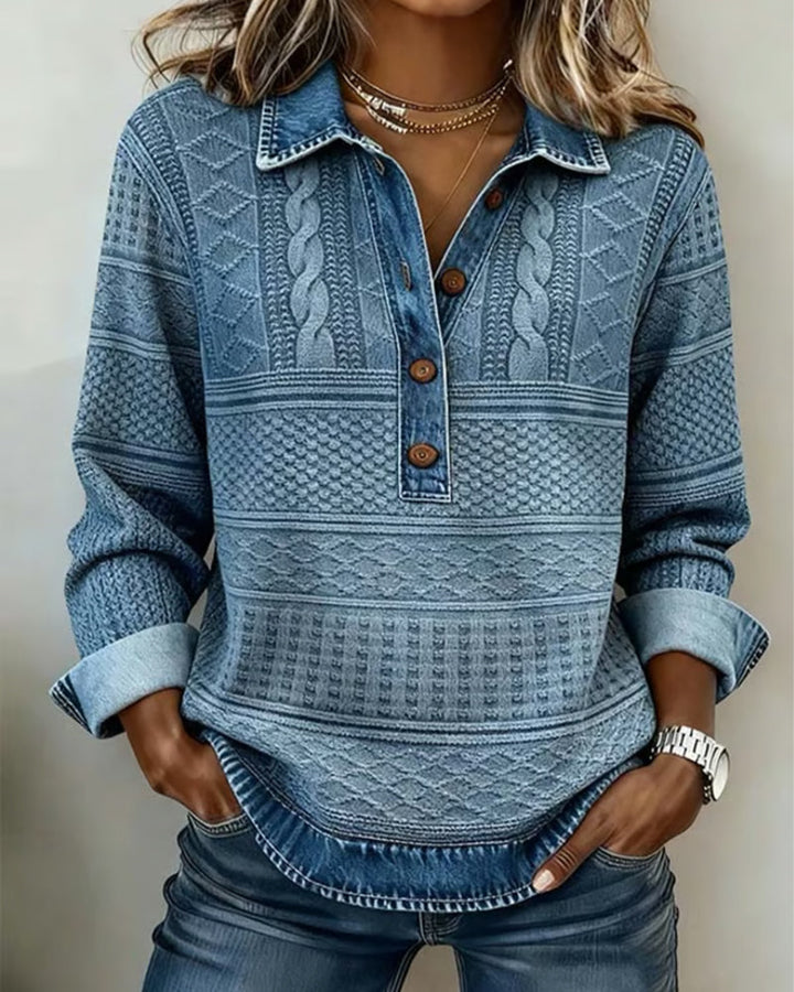 Hazel | Denim-Inspired Half-Button Knit Top