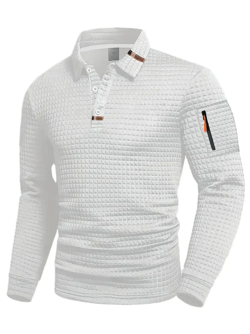 Men’s Slim Fit Textured Polo with Zipper Sleeve Pocket