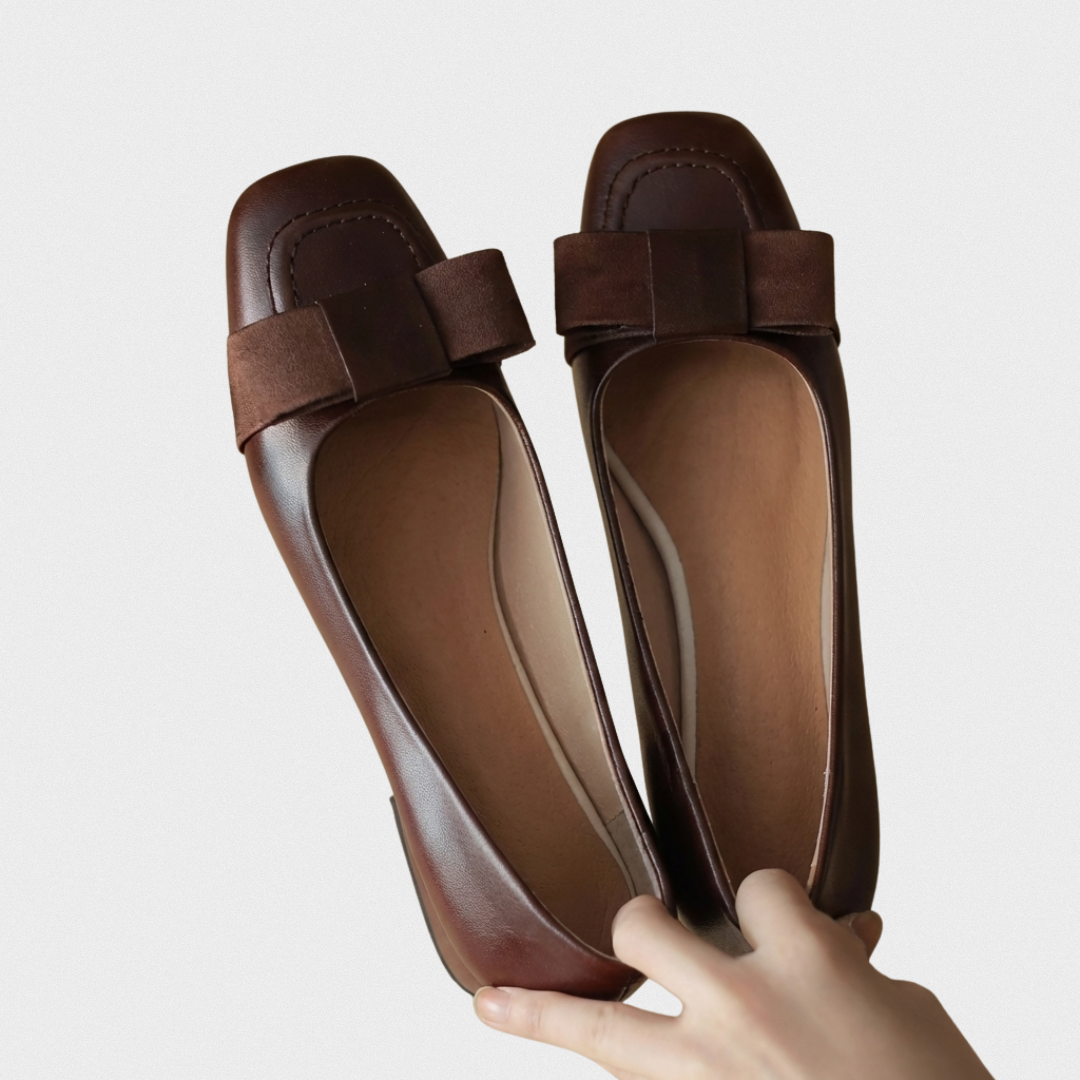Camille™ | Leather Bow Square-Toe Flats