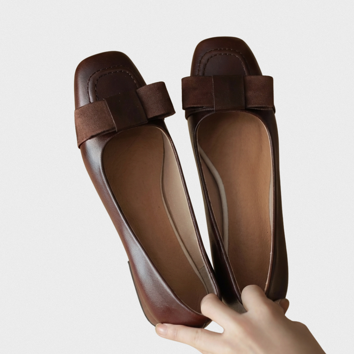 Camille™ | Leather Bow Square-Toe Flats