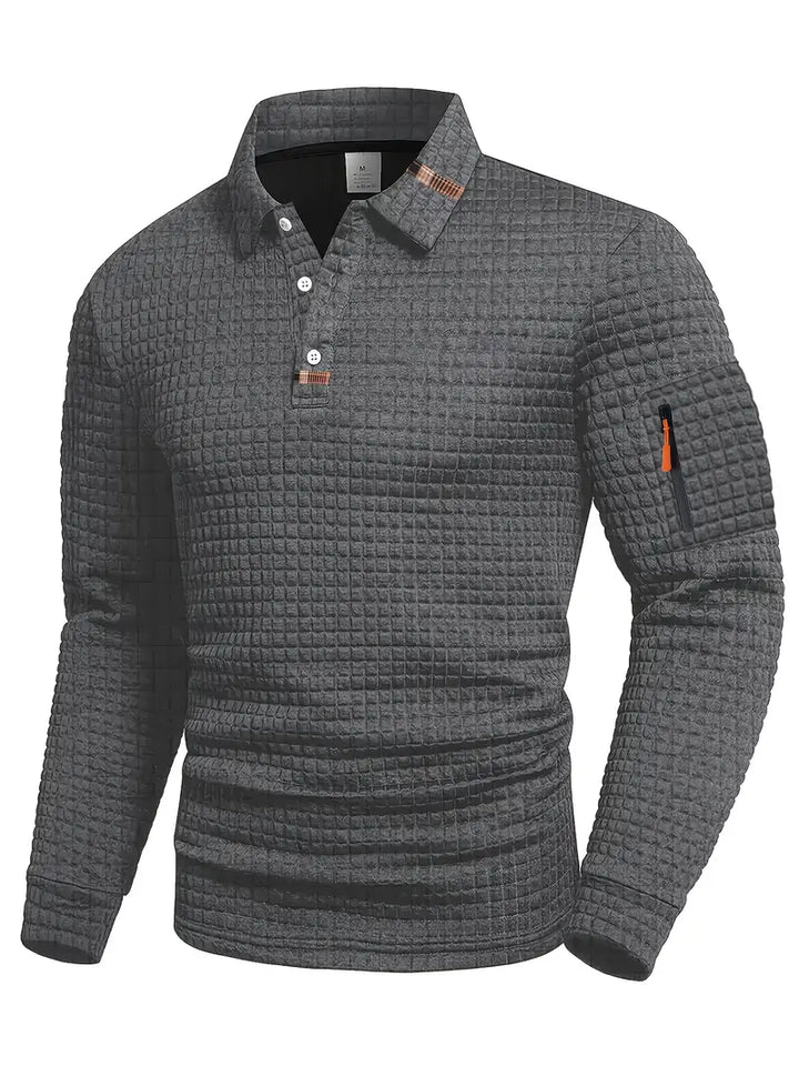 Men’s Slim Fit Textured Polo with Zipper Sleeve Pocket