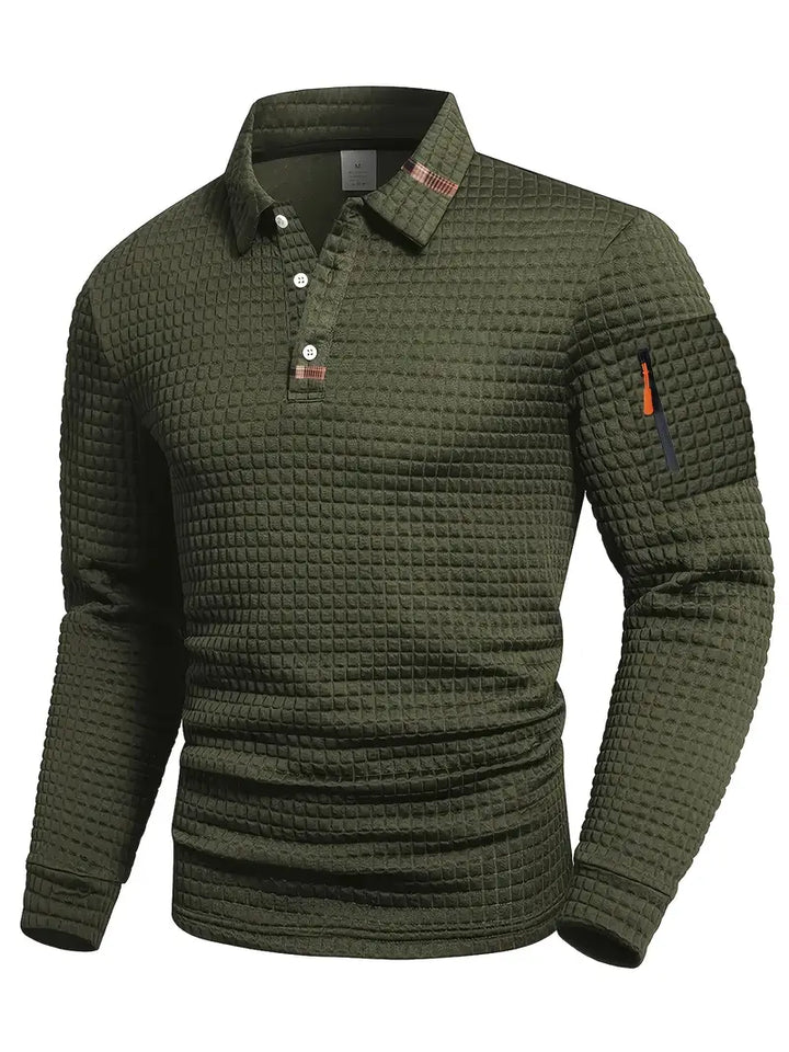 Men’s Slim Fit Textured Polo with Zipper Sleeve Pocket