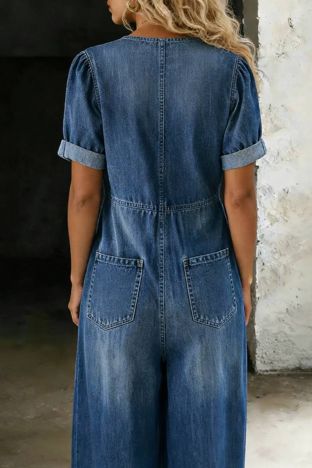 Maya™ | V-Neck Wide-Leg Denim Jumpsuit