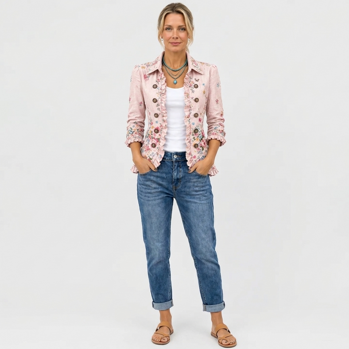 Bettany™ - Floral Ruffle Button-Up Jacket