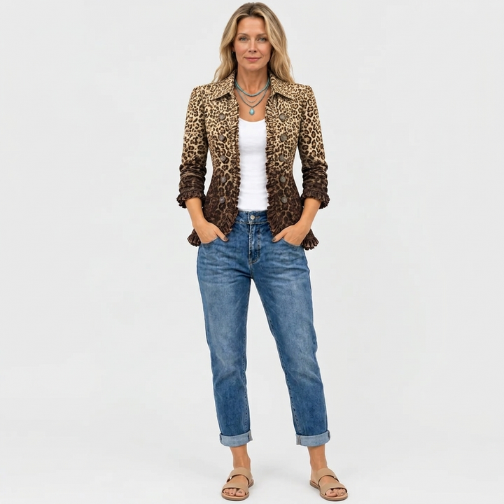 Navara™ - Ruffled Leopard Print Jacket