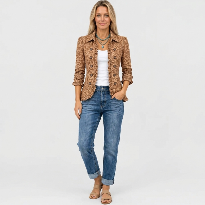 Vyclara™ - Retro Bohemian Floral Ruffled Jacket