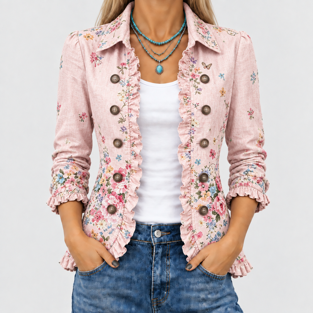 Bettany™ - Floral Ruffle Button-Up Jacket
