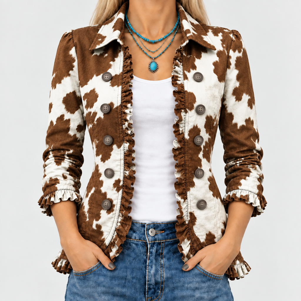 Holliday™ - Ruffled Cow-Print Jacket