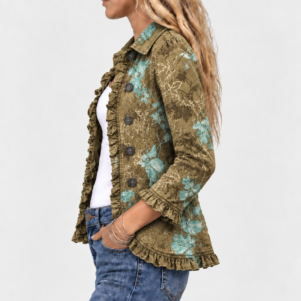 Sundara™ - Vintage Floral Ruffle Jacket with Boho Gradient Design