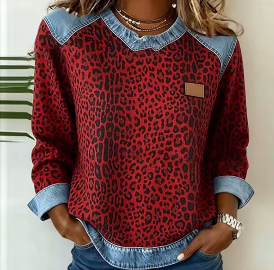 Darlene | Animal Print Contrast-Trim Sweater