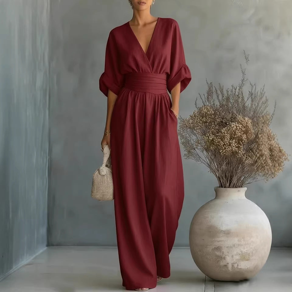 Elowen™ | Elegant Draped Wide-Leg Jumpsuit