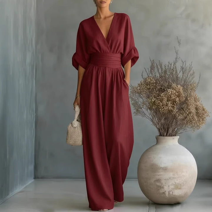 Elowen™ | Elegant Draped Wide-Leg Jumpsuit