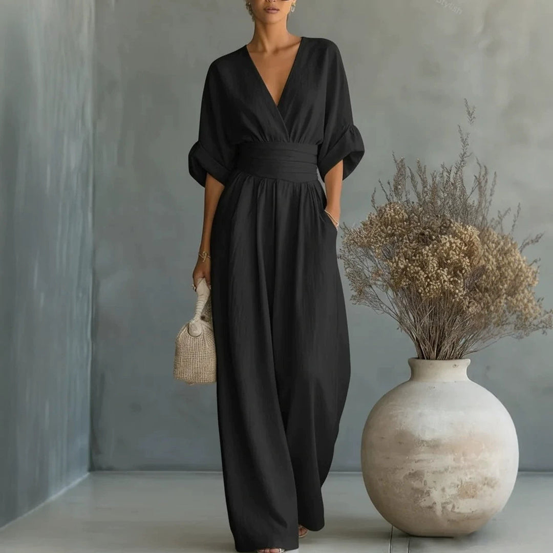 Elowen™ | Elegant Draped Wide-Leg Jumpsuit