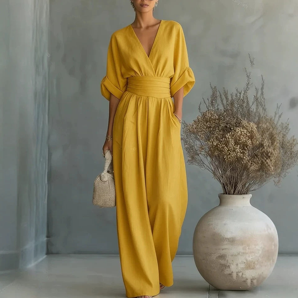 Elowen™ | Elegant Draped Wide-Leg Jumpsuit