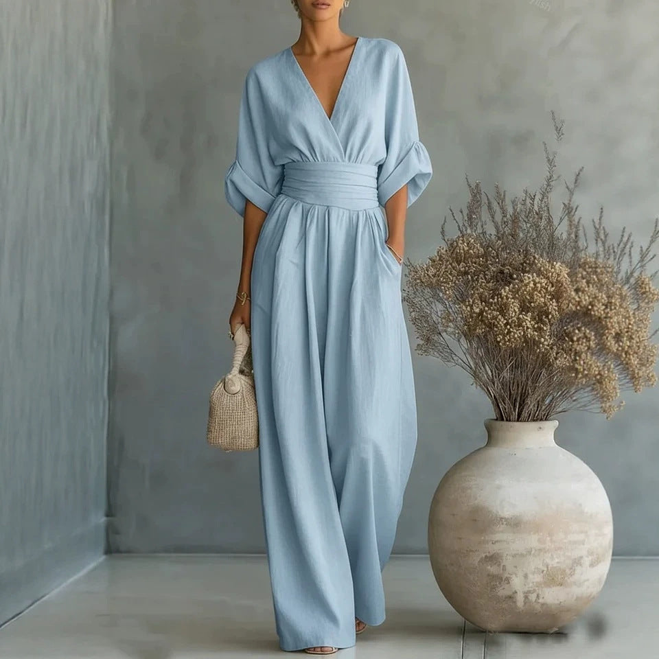 Elowen™ | Elegant Draped Wide-Leg Jumpsuit