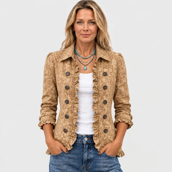 Crestelle™ - Ruffled Jacket with Western Pattern Print