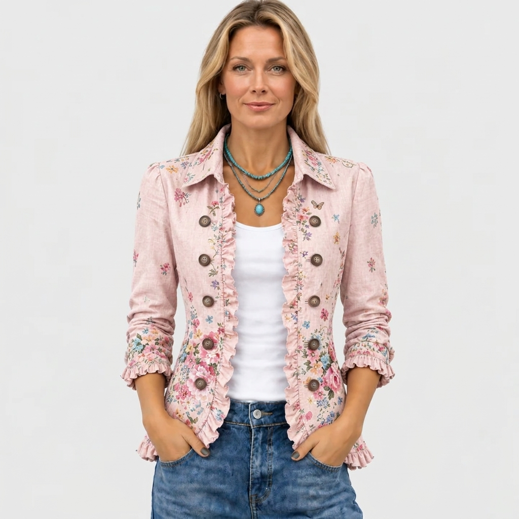 Bettany™ - Floral Ruffle Button-Up Jacket