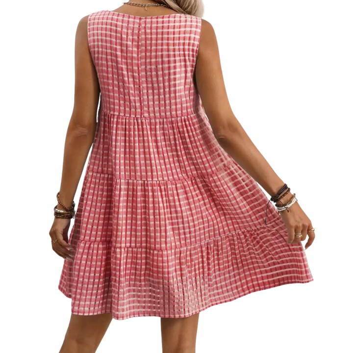 WYLA™ – Breezy Plaid Ruffled Sleeveless Dress