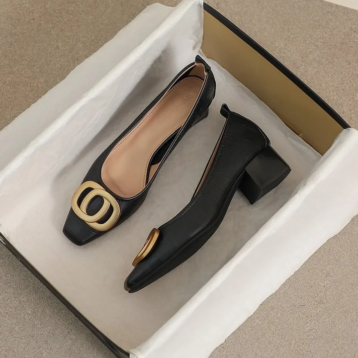 Opium Crest™ | Leather Block-Heel Pumps