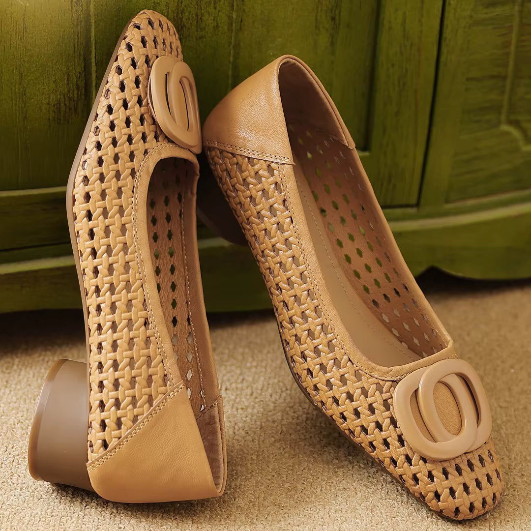 Opium Woven™ | Leather Square-Toe Flats