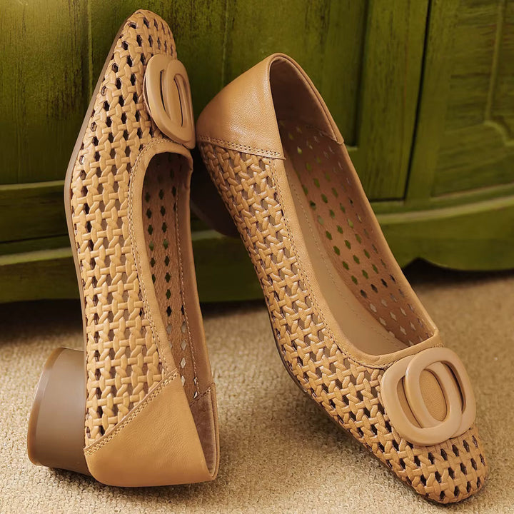 Opium Woven™ | Leather Square-Toe Flats