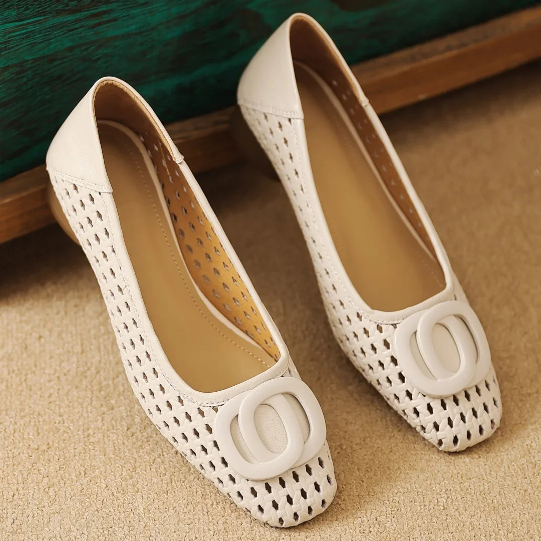 Opium Woven™ | Leather Square-Toe Flats