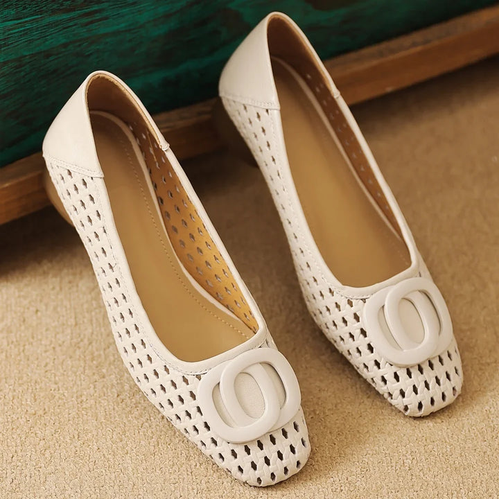 Opium Woven™ | Leather Square-Toe Flats