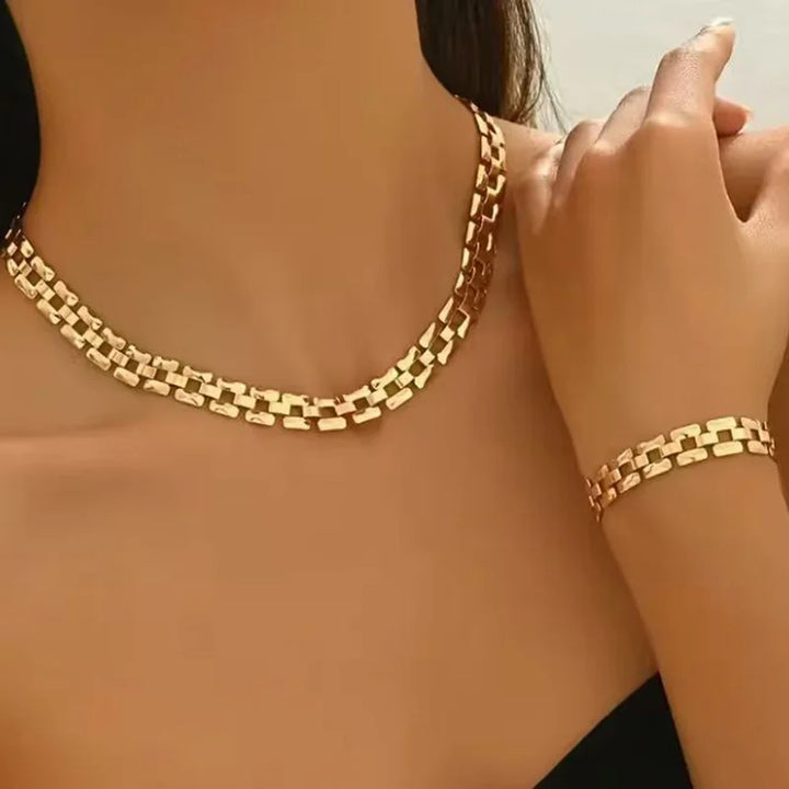 Gold Chain Link Necklace & Bracelet Set