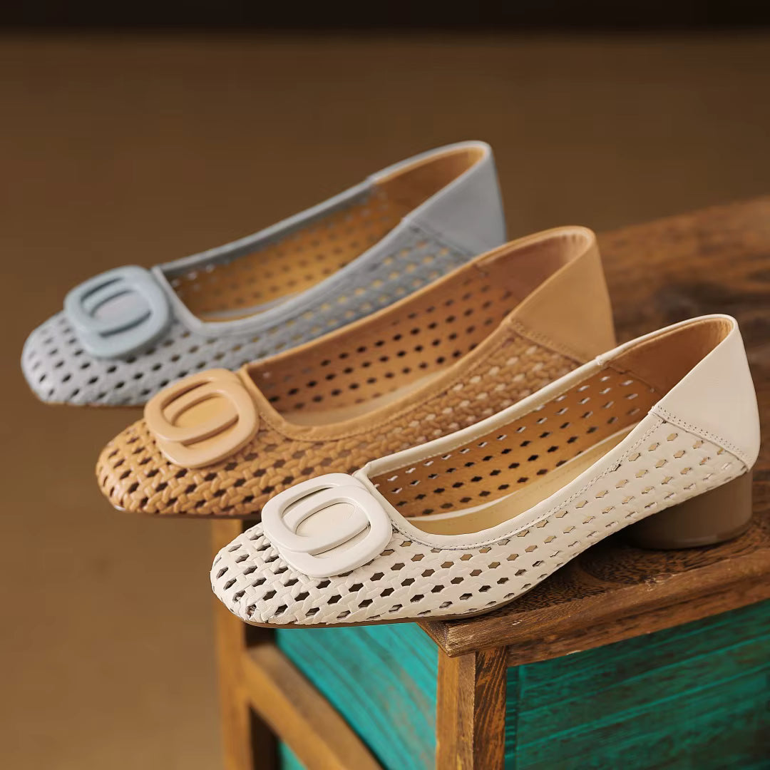 Opium Woven™ | Leather Square-Toe Flats