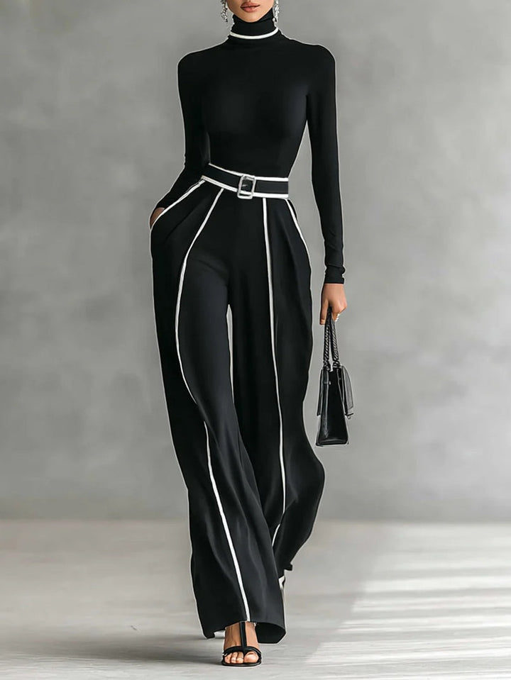 Emma | Elegant two-piece set with high collar and wide-leg pants