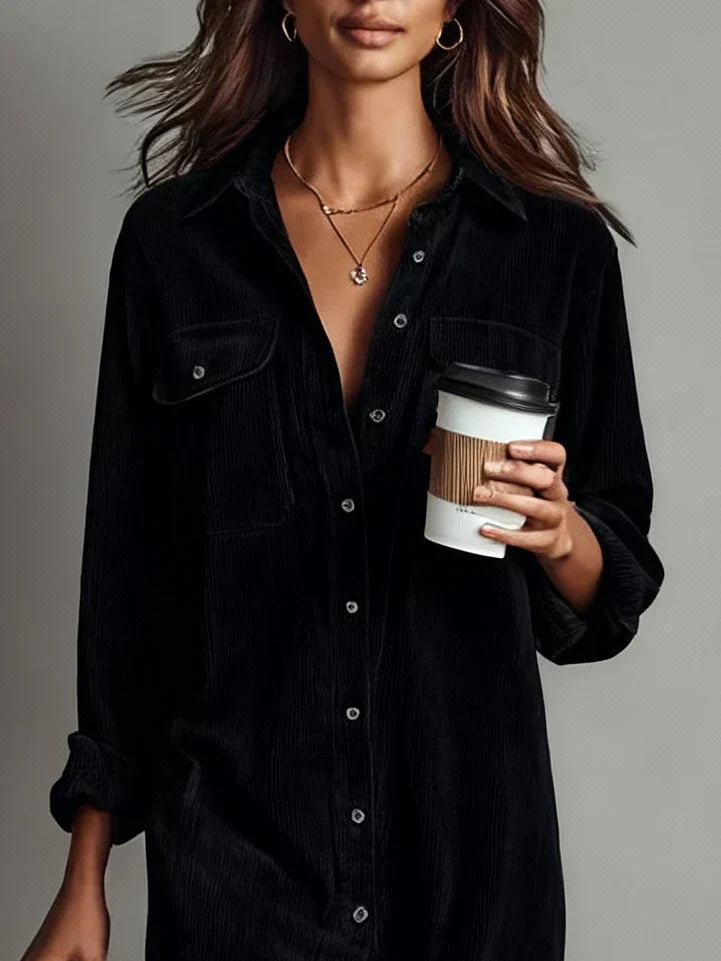 Aurovia Elegant Flared Shirt Dress