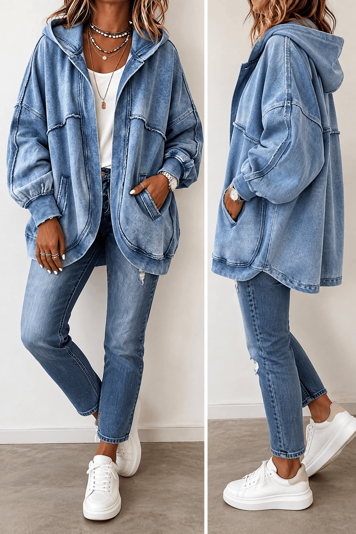 Jessica | Cozy Vintage-Washed Hooded Sweatshirt Jacket