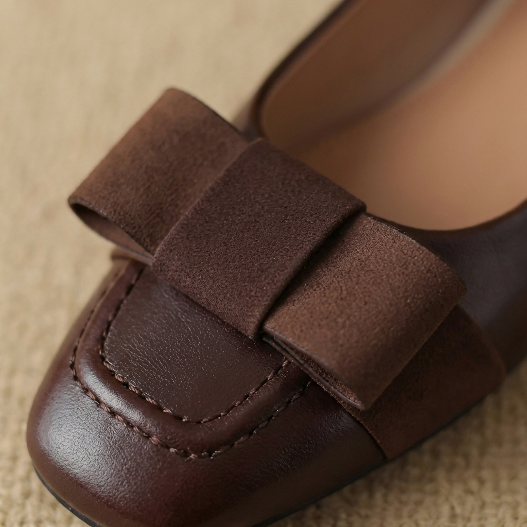 Camille™ | Leather Bow Square-Toe Flats