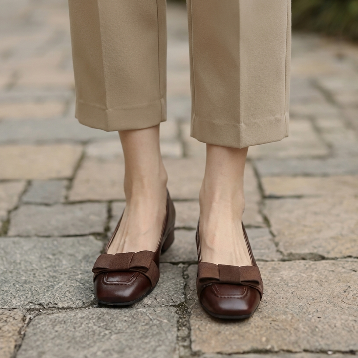 Camille™ | Leather Bow Square-Toe Flats