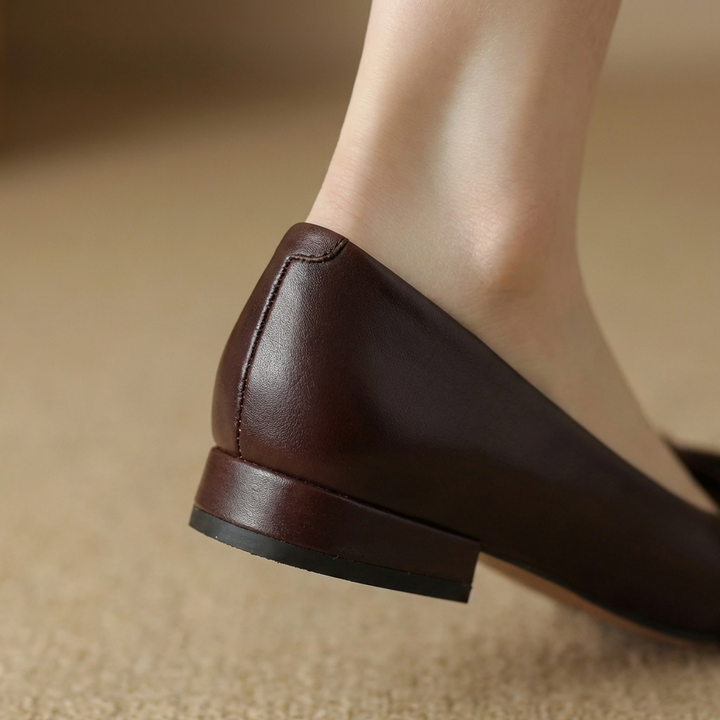 Camille™ | Leather Bow Square-Toe Flats