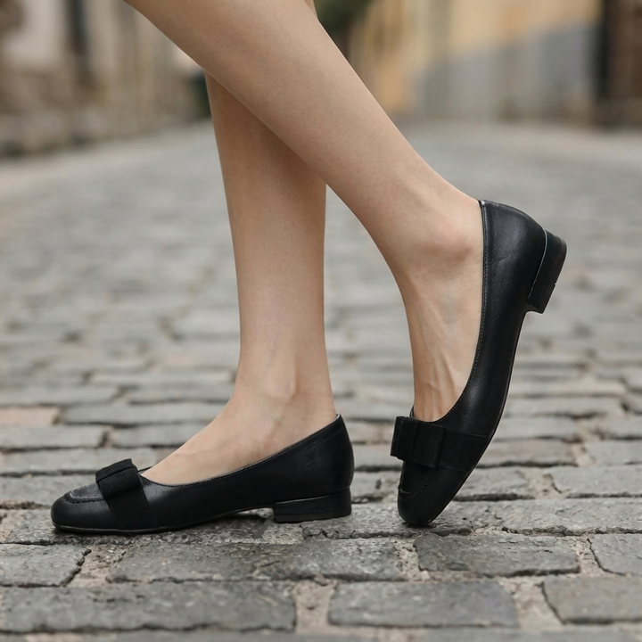 Camille™ | Leather Bow Square-Toe Flats