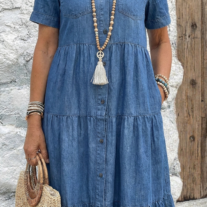 Elizabeth™ - Denim Print Midi Dress