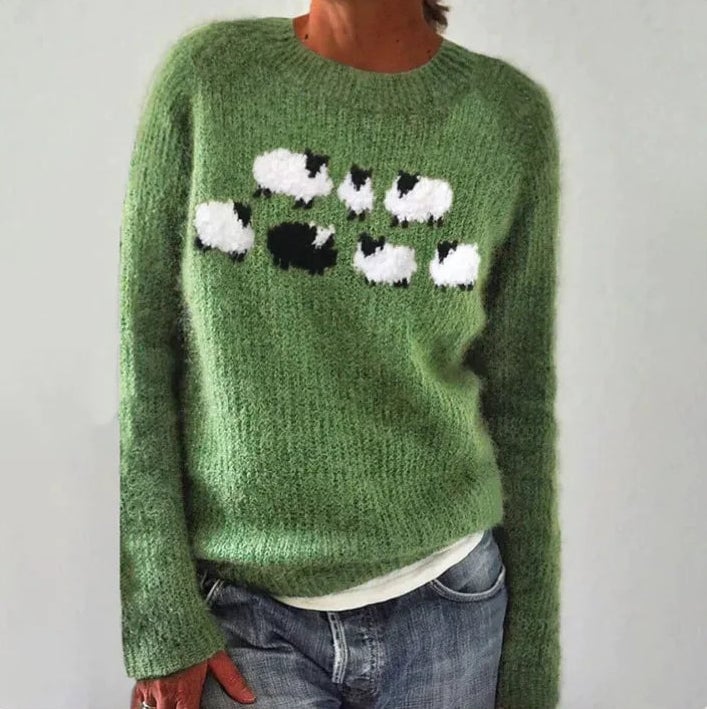 Susan | Green Cute Sheep Sweater