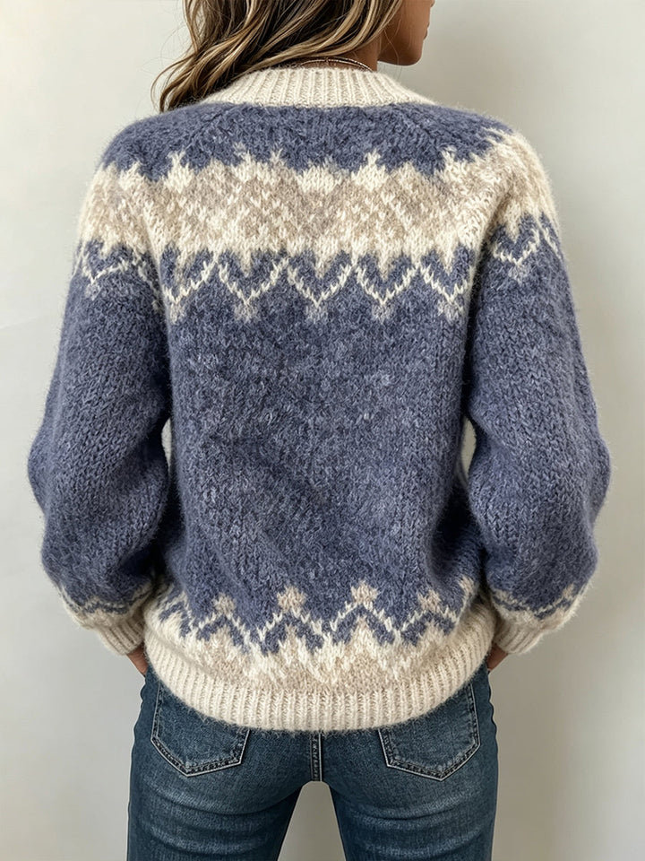 Norabelle | Fair Isle V-neck Knit Sweater