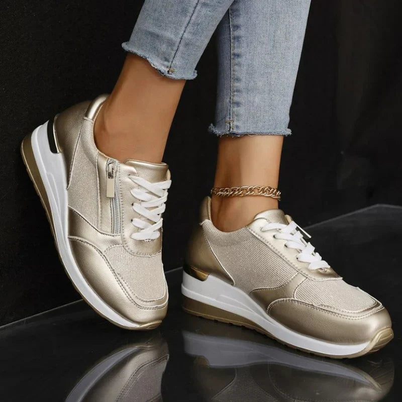 Women's Orthopedic Lace-Up Sneakers with Side Zipper