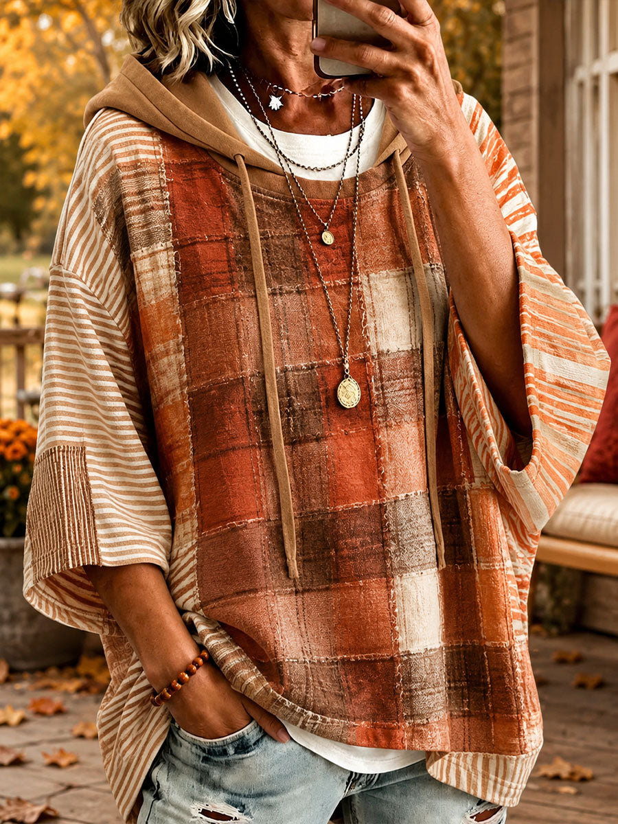 Simona | Autumn-Toned Patchwork Oversized Hoodie