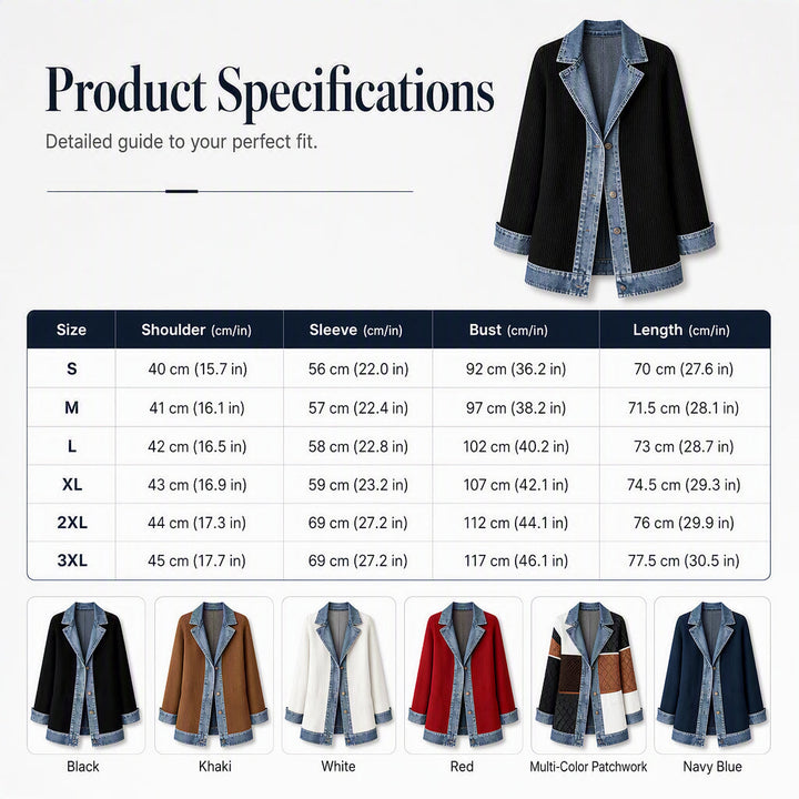 ⭐ Elegante damesjas van denim met geribbelde gebreide inzet